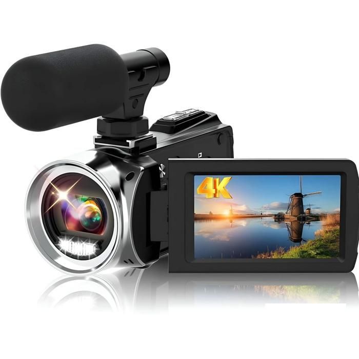 Videocámara digital, resolución 4K, 32 GB, resolución de 48 MP, zoom de 18x, pantalla HD de 3 pulgadas, estabilización electrónica de imagen, color negro.