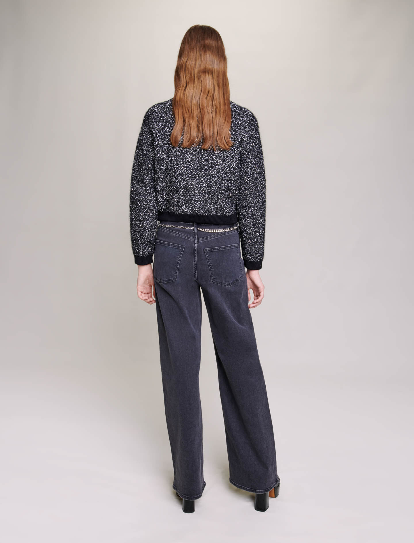 Kort vestje met tweed-effect - Zwart