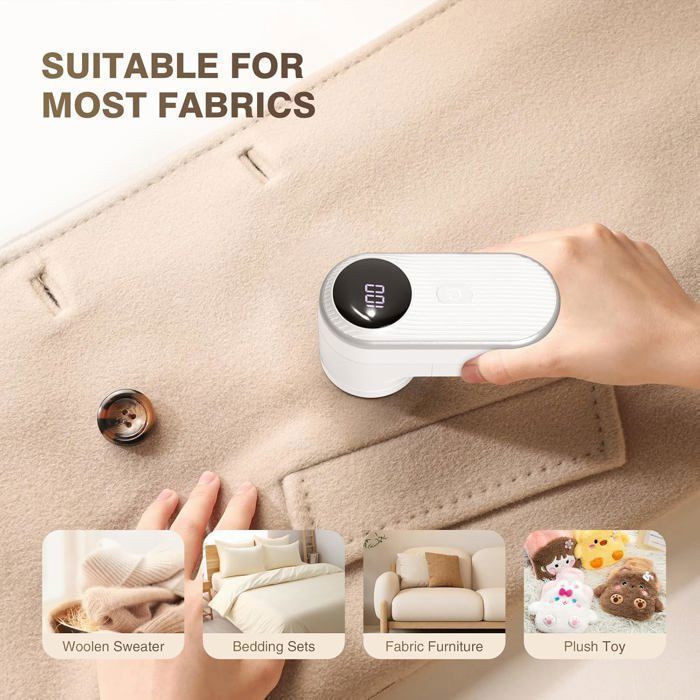 Rasoir Anti Bouloche, Anti Bouloche à 3 Vitesses, 5 W Rasoir Bouloche Rechargeable avec écran LED,  avec 2 Lames RechangeTapis