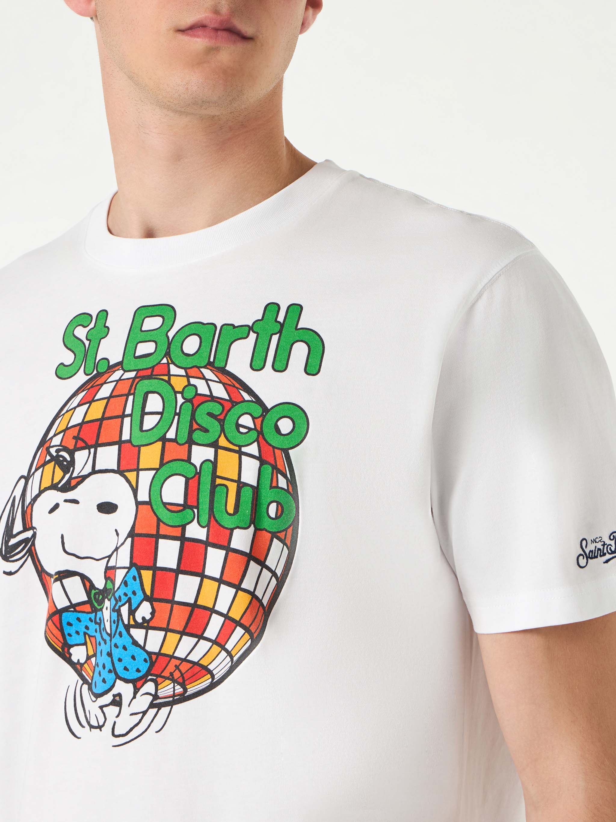 T-shirt da uomo in cotone con stampa St. Barth Disco Club e Snoopy | S