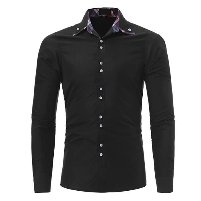 Camisa de moda para hombre con costuras decorativas, corte ajustado, cuello cuadrado, manga larga - FUNMOON - Azul