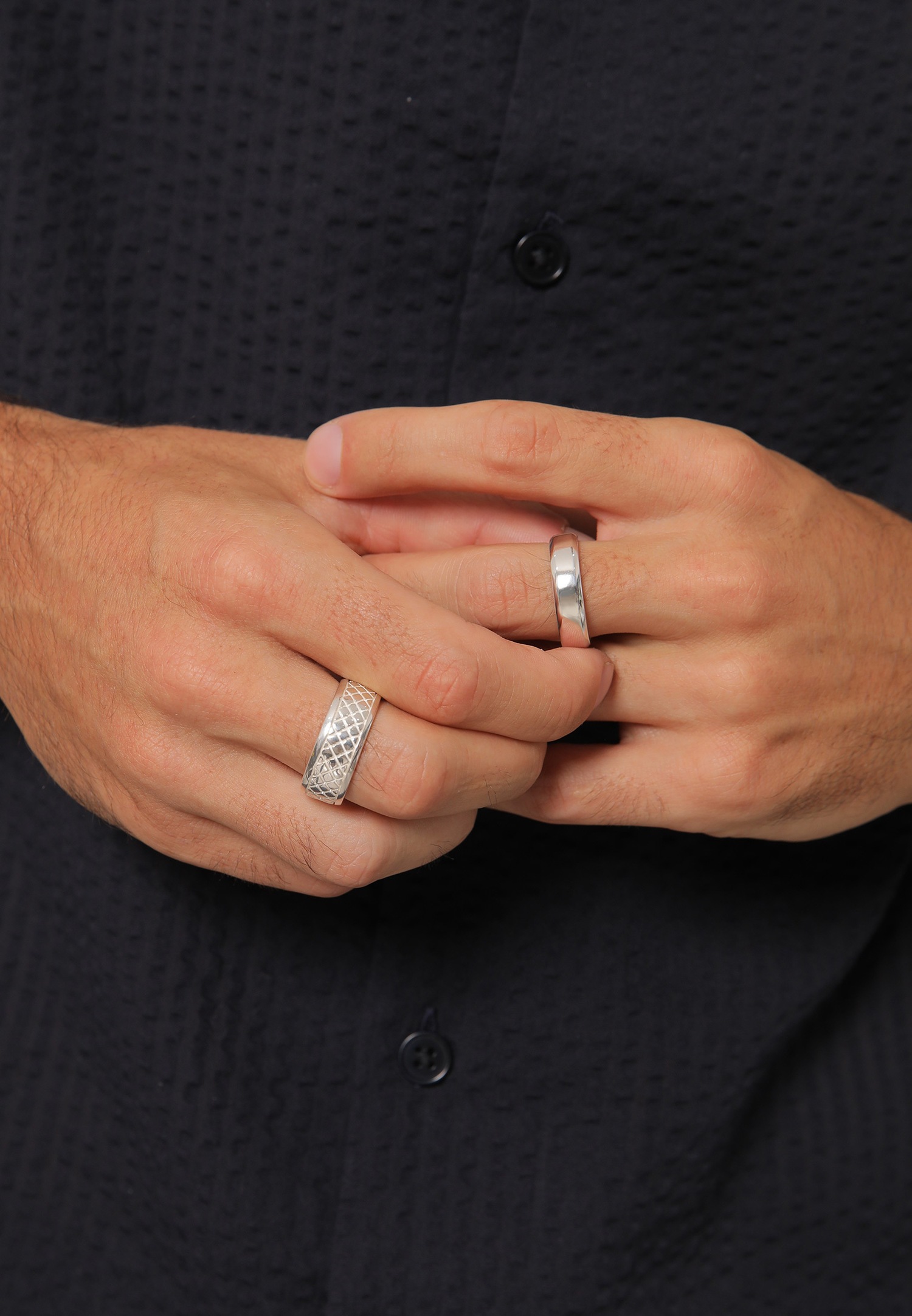 KUZZOI Jeu de bagues pour hommes - Basic Solid Trend Oxidised en argent sterling 925