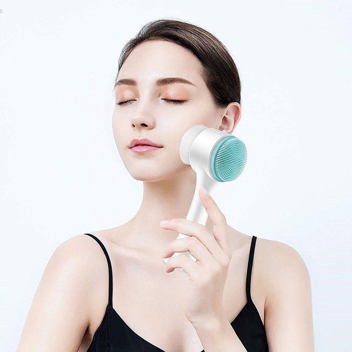 Conjunto de 2 escovas de limpeza facial manuais, escova de limpeza 2 em 1, escova esfoliante de silicone de dupla face