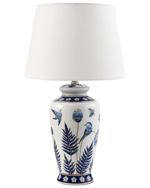 Lampa stołowa porcelanowa biała z niebieskim