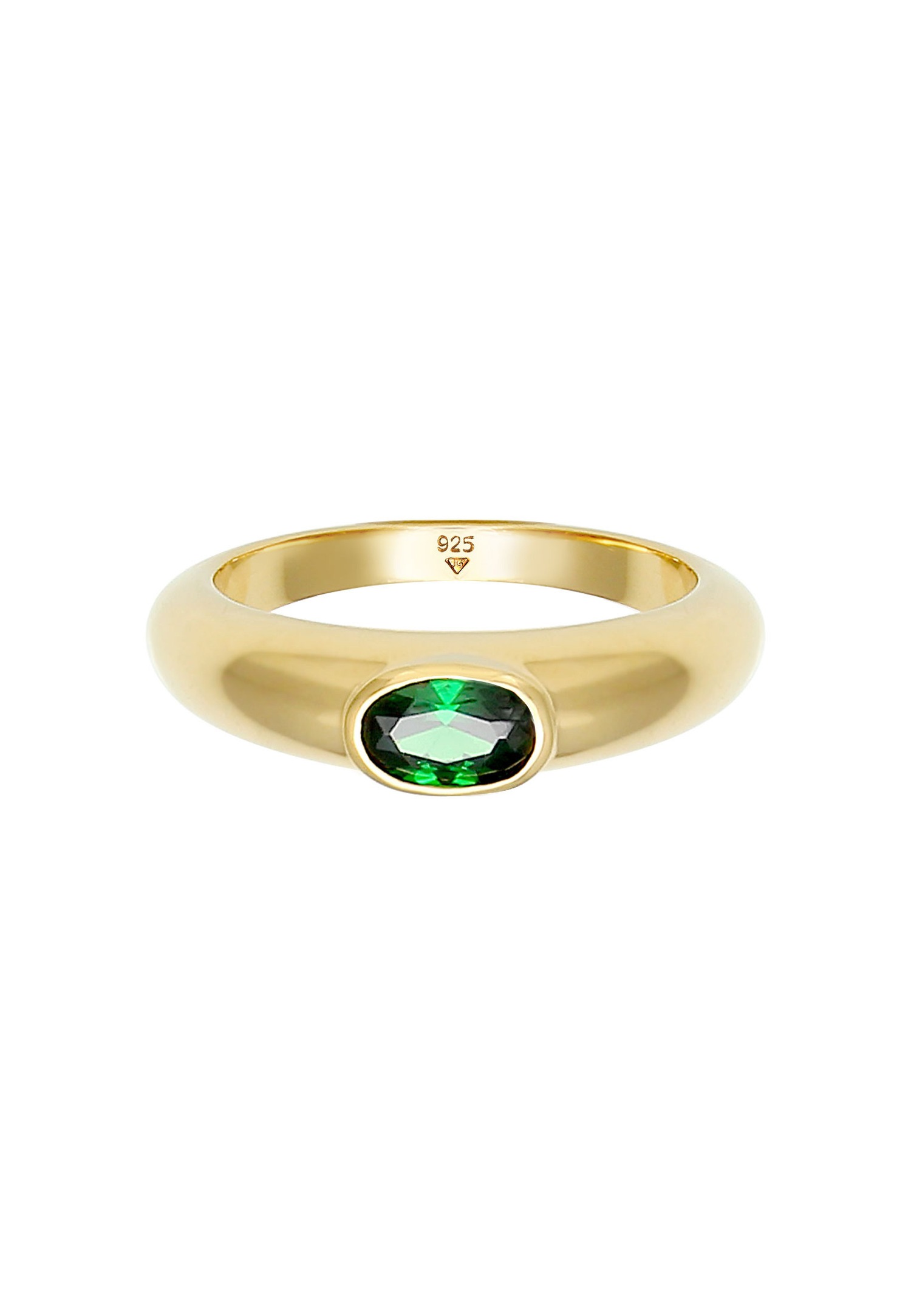 Elli Bague pour femme Solitaire vert ovale avec cristal de zirconium en argent sterling 925 plaqué or