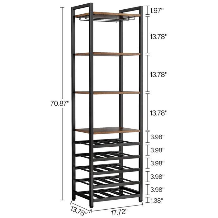 180cm Wine Rack, 9-Tier Freestanding Bottle Rack with Glass Holder and Storage Shelves for Wine Bar, Kitchen