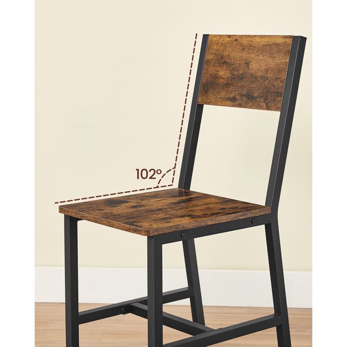 VASAGLE Chaise Salle à Manger Lot de 4, Cadre en Acier, Style Industriel, Salon, Cuisine, Marron Rustique et Noir d'encre