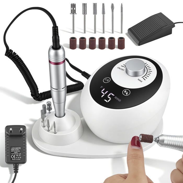 Ponceuse Ongles Électrique 45000 tr/min – Machine Manucure Professionnelle Portable – Kit Nail Drill