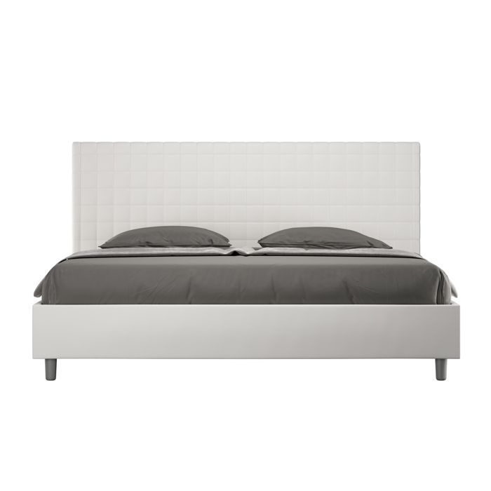 King size bed - Ityhome - Sunny - 200x210 cm - White faux leather - Upholstered headboard