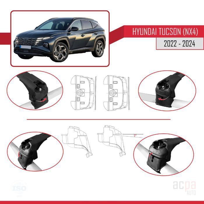 Barras de techo ACE-2 compatibles con Hyundai TUCSON (NX4) 2022-2025, portaequipajes de techo para coche, color negro.