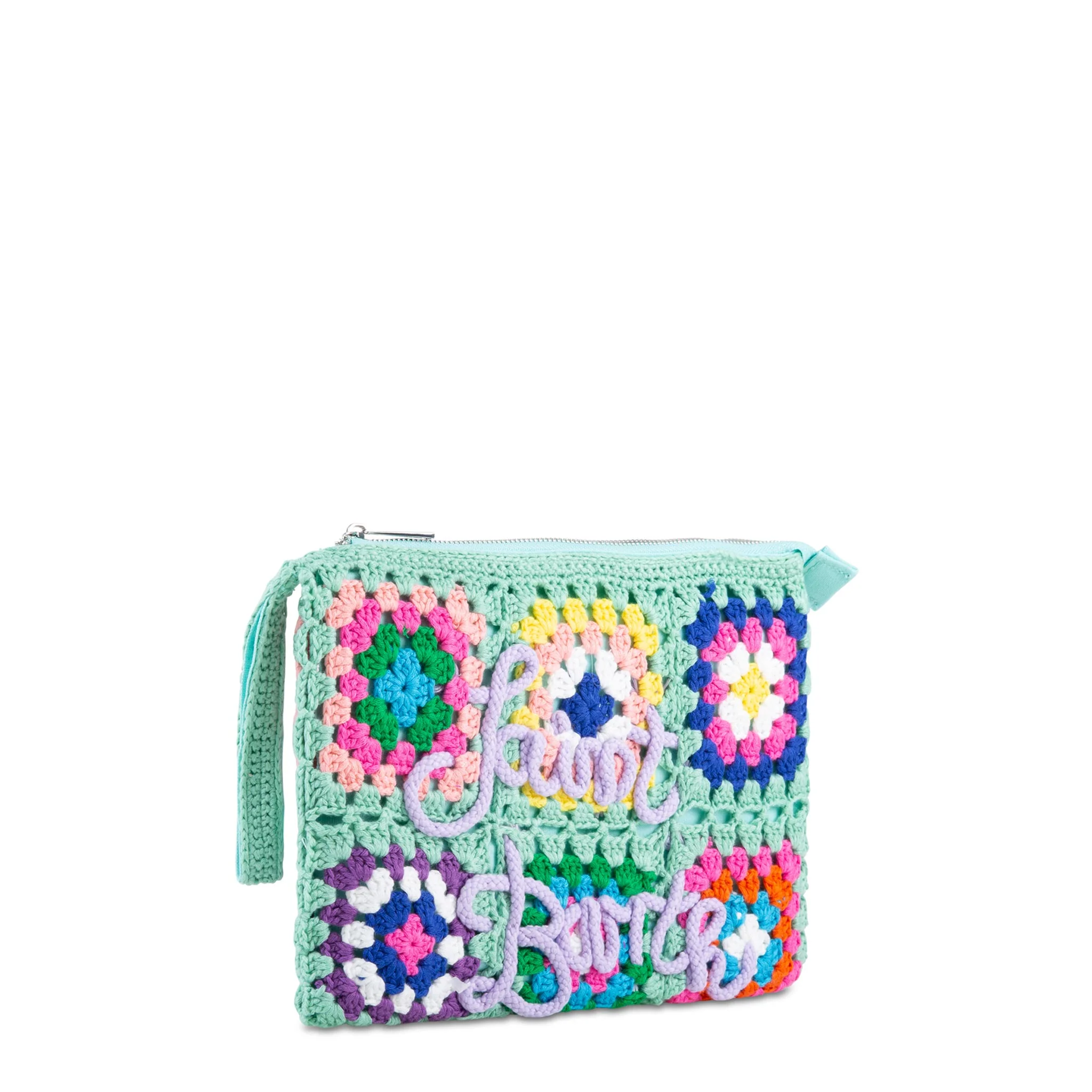 Bolso parisino de crochet verde agua con bordado de Saint Barth