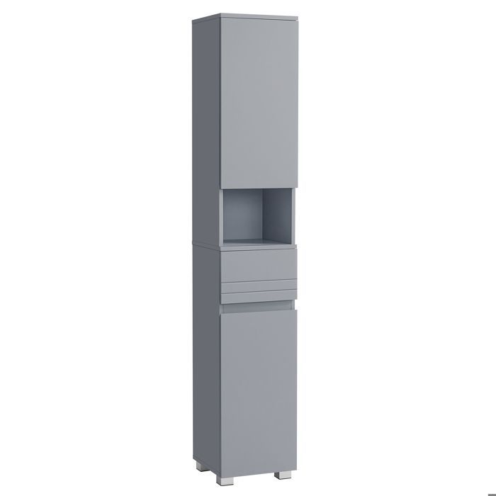 VASAGLE Badkamerkast, Hoge kast met lade, Verstelbare planken, Vakken, 30 x 30 x 170 cm, Grijs