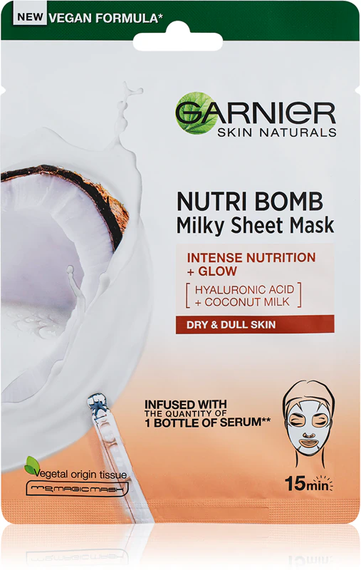 Výživná plátenná maska Garnier Textil Masks Nutri Bomb s rozjasňujúcim účinkom