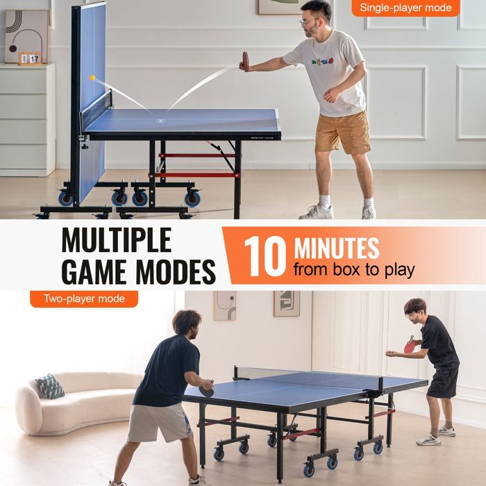 Tavolo da ping-pong VEVOR con rete a sgancio rapido e ruote bloccabili - Piano del tavolo spesso 25 mm