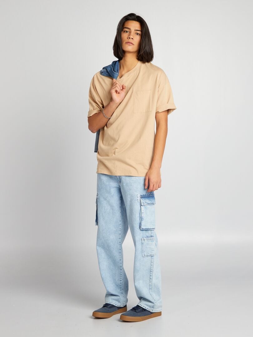 Calça jeans de pernas largas com bolsos - AZUL