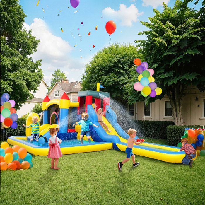 Inflatable castle - AIYAPLAY - blower included - water park with slides, trampoline, climbing wall, cannon, basketball hoop