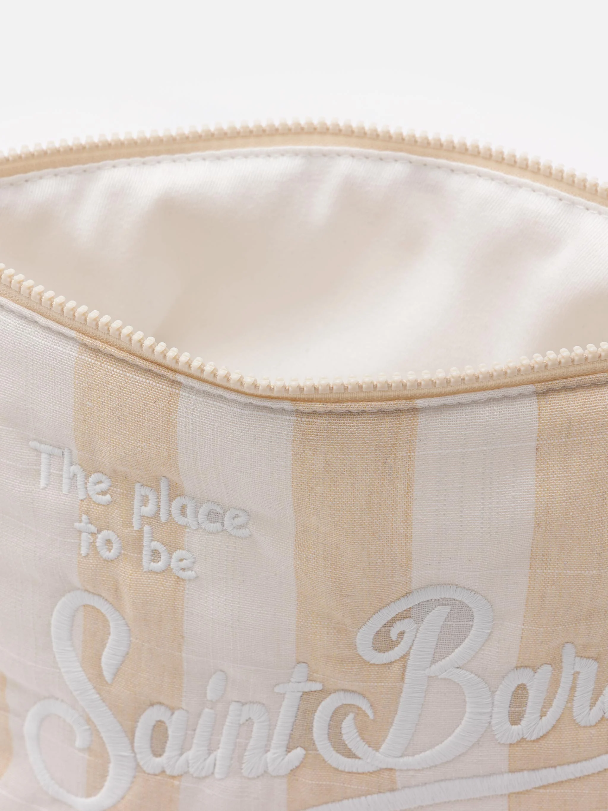 Aline Soft L clutch tas van katoen en linnen met streepjesprint.