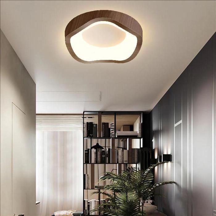 Lámpara de techo LED de estilo moderno WOTTES - 12W Blanco cálido IP54 Impermeable Lámpara de techo de madera para baño - 1 unidad Nogal Ø20CM
