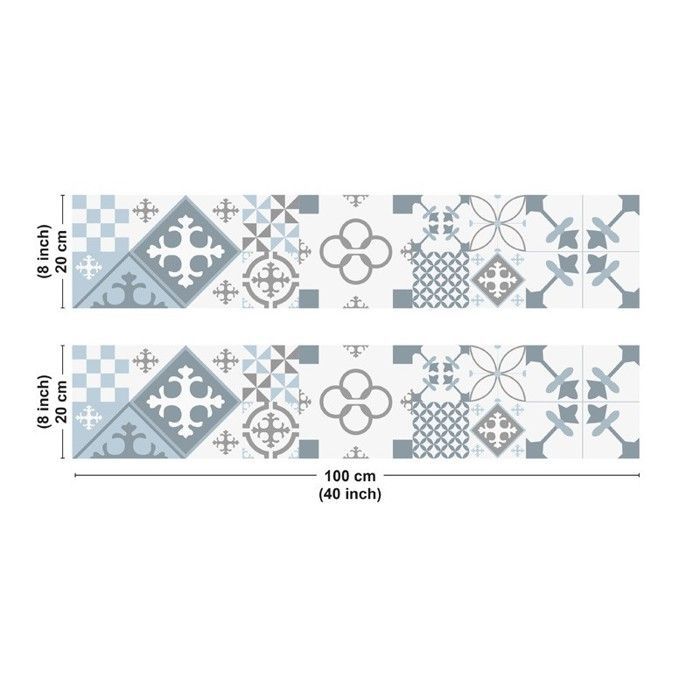 Aluminum kitchen backsplash - blue cement tile effect - 200x20 cm (in 2 strips) - 99 Déco