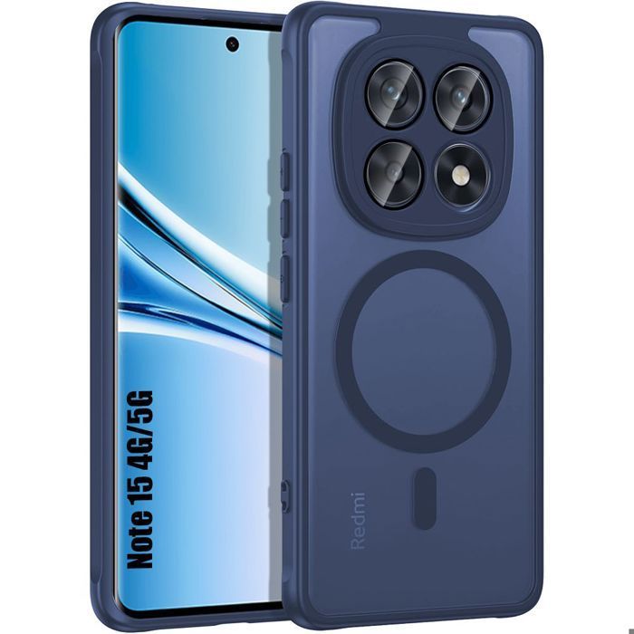 Coque pour Xiaomi Redmi Note 15 5G/4G - avec Anneau Magnétique et Vitre Caméra - Bleu Marine