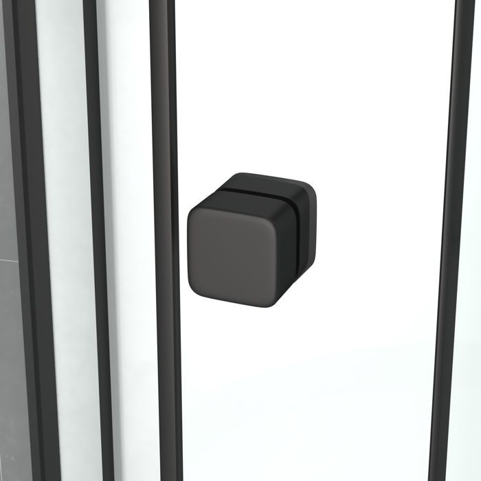 Mampara de ducha rectangular de 110x80x197 cm - Puerta corredera - Panel trasero blanco y perfiles en negro mate