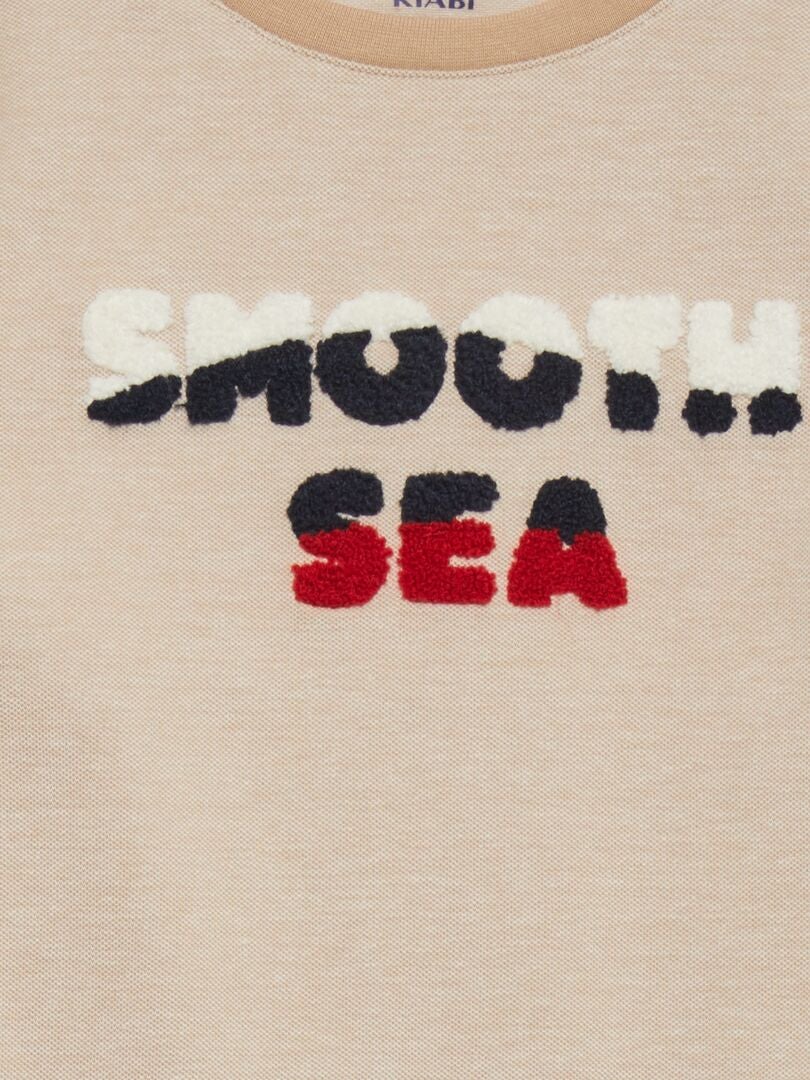 T-shirt z dżerseju ze zdobieniami typu bouclé - BEŻOWY