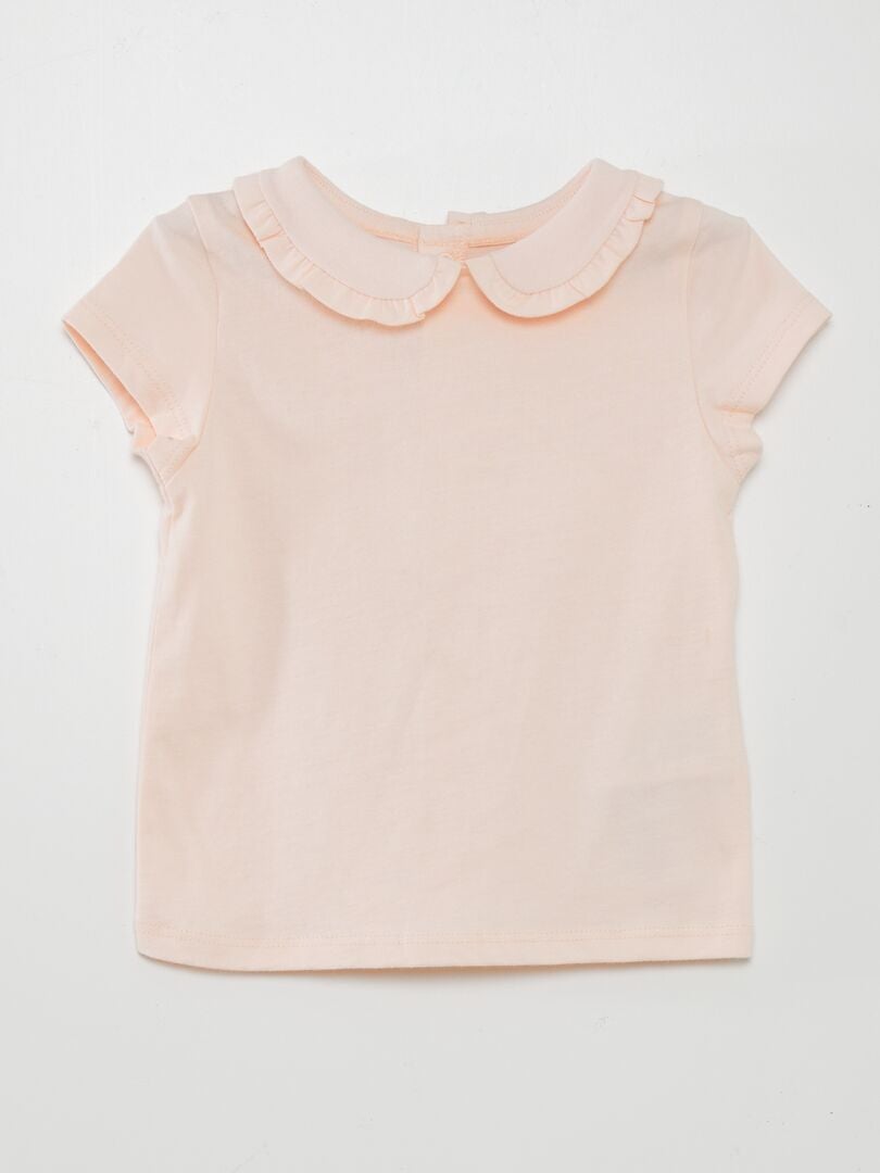 T-shirt met Claudine-kraag - ROZE