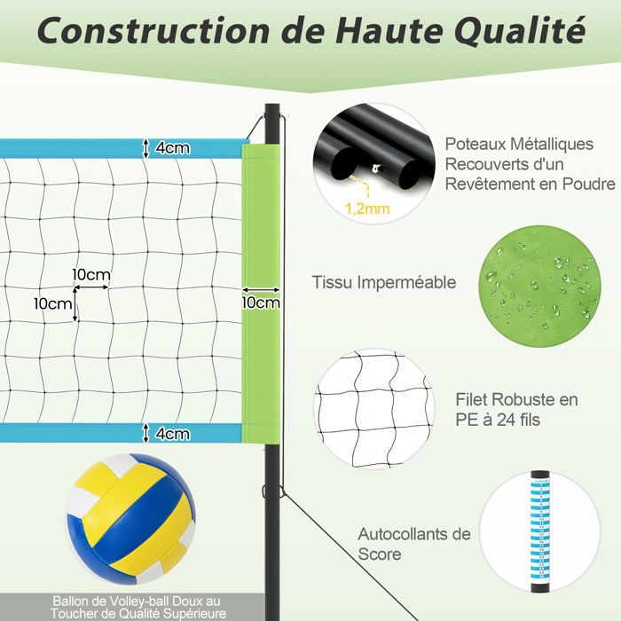 Conjunto de red de voleibol para exteriores COSTWAY, marcadores, bomba y línea de delimitación para jardín, playa y césped.