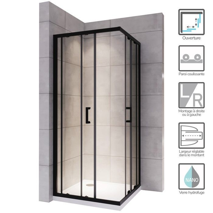 Cabina de duche LANABLACK, altura 180 cm, porta de correr, dimensões - 70 x 70 cm, vidro - transparente