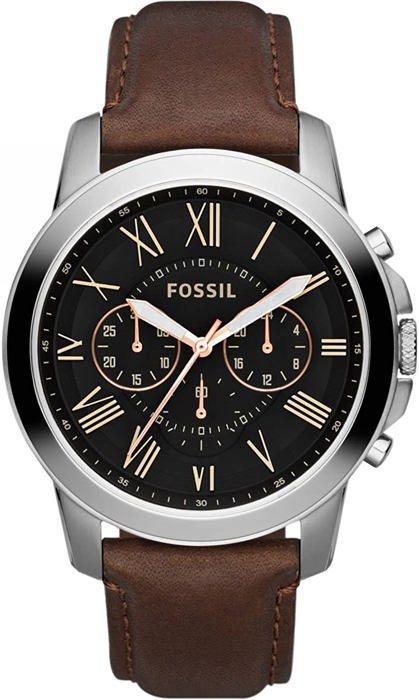 FOSSIL GRANT FS4813 Watch - Men's Brown Leather Chronograph - Vintage