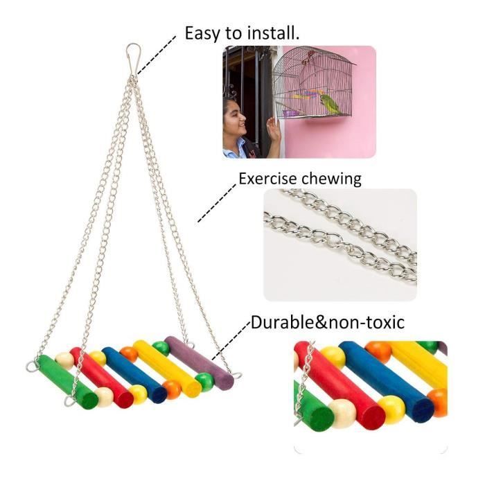 6Pcs Jouet Perroquet Oiseau Suspendu Balançoire Déchiquetage Mâcher Perches Jouet Perroquets pour Cage Perruches Cockatiels