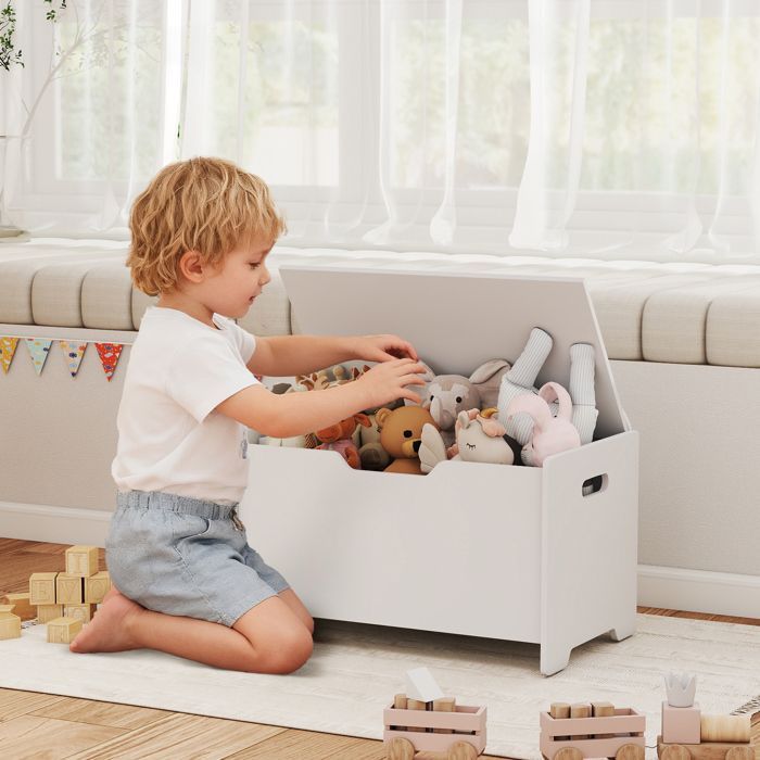 Toy chest - AIYAPLAY - hinged lid - bear shape - for girls and boys aged 3 to 8 years - MDF - 60 x 38 x 48 cm - white