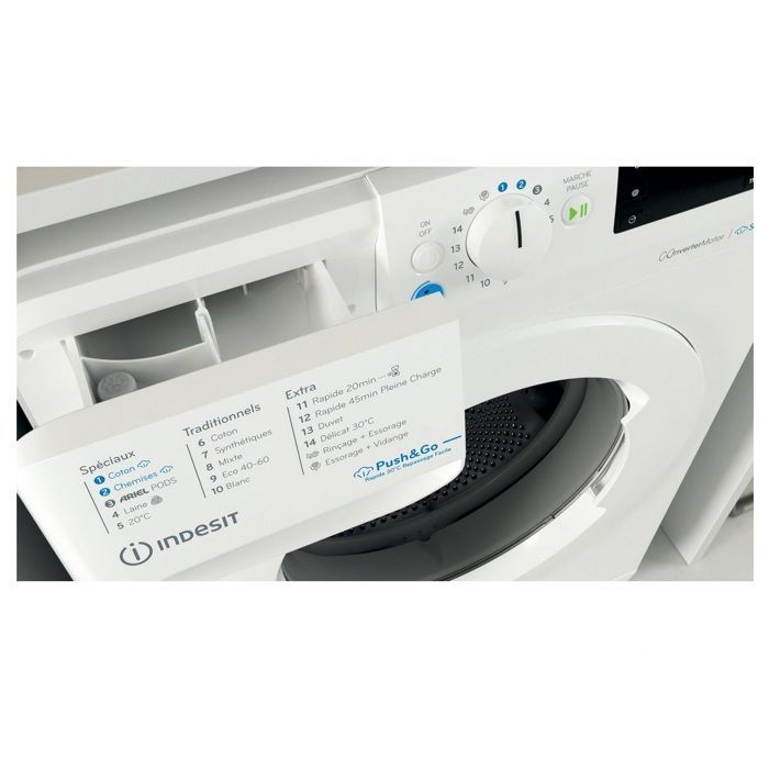Front washing machine - INDESIT - BWE8127XWVFR - 8 kg - 1200 rpm - Push&Go Steam