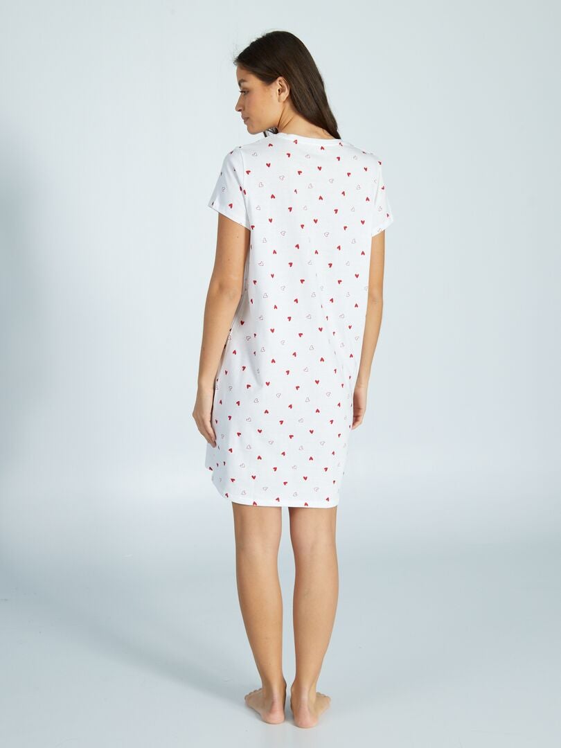 Camisola de dormir com estampa de coração para o Dia dos Namorados - BRANCA
