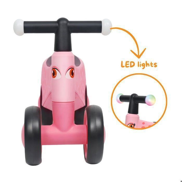VROOOMY Bicicletta senza pedali per bambini - Rosa - Da 1 a 3 anni - Luci a LED - Pneumatici silenziosi in EVA - Bicicletta per attività - 25 kg