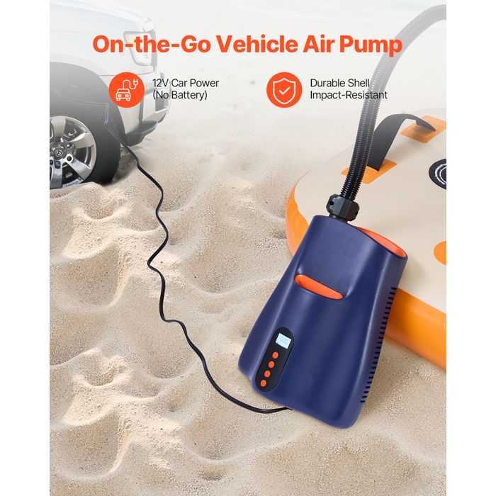 Bomba de aire VEVOR de alta presión (22 psi) para tablas de paddle surf (SUP), con conector para encendedor de cigarrillos y apagado automático.
