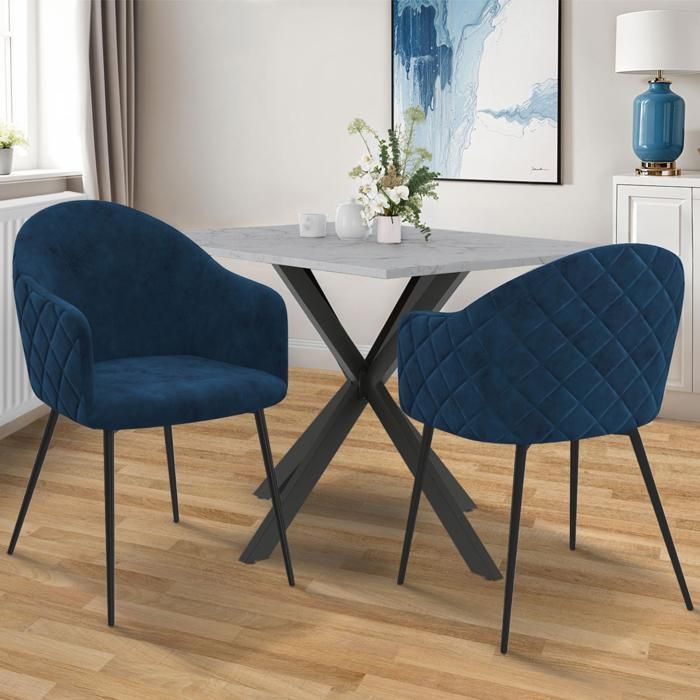 IDMARKET Set of 2 MOLY dining chairs in blue velvet