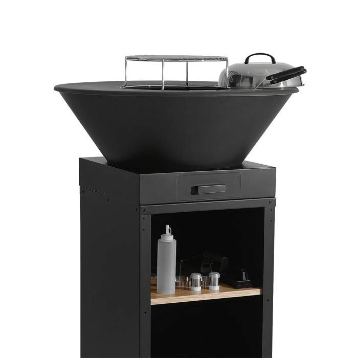 MOMBACHO Ø81,5cm barbecue vuurkorf met grillrooster, opbergruimte, deksel en keukengerei