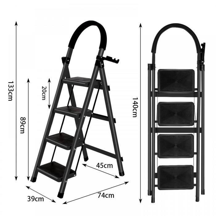 Escalera de aluminio plegable de 4 peldaños B.LIVEM, escalera multifuncional pequeña para el hogar, capacidad de 150 kg.