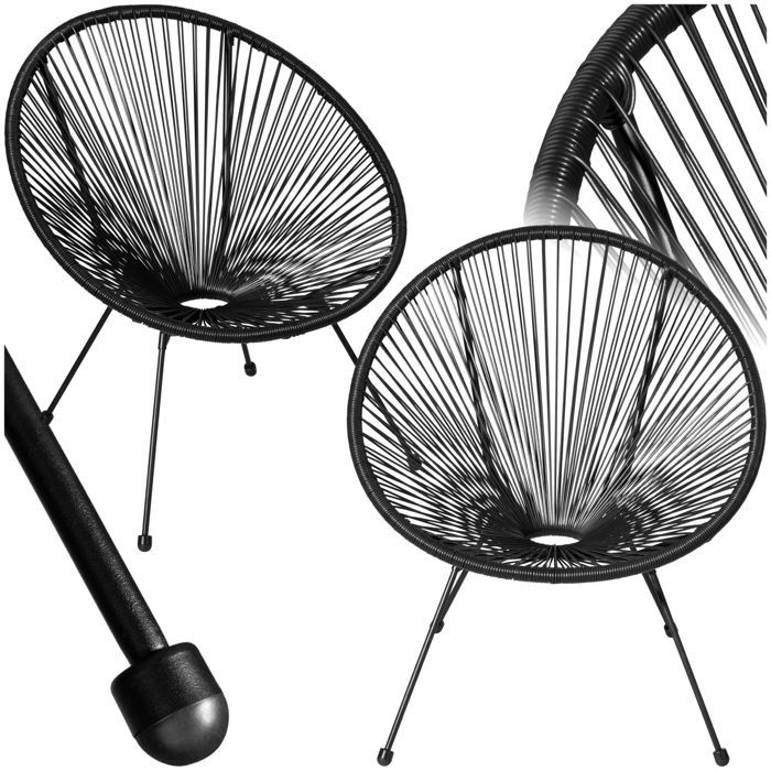 Garden chairs - TECTAKE - Set of 2 SANTANA garden chairs with elastic polyethylene rope, 70.5 x 69 x 78 cm - Black