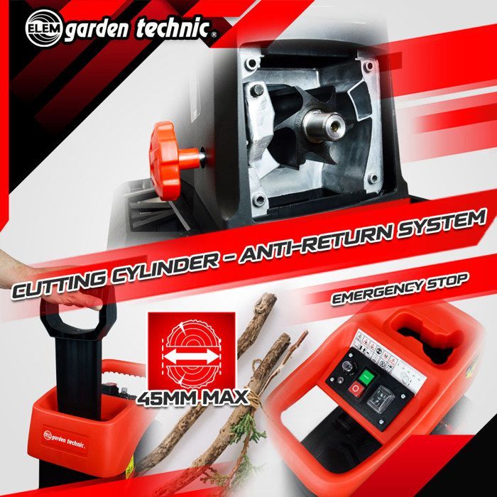 Trituratore da giardino - ELEM GARDEN TECHNIC - 2800W - Silenzioso - 45mm - Contenitore di raccolta da 60L