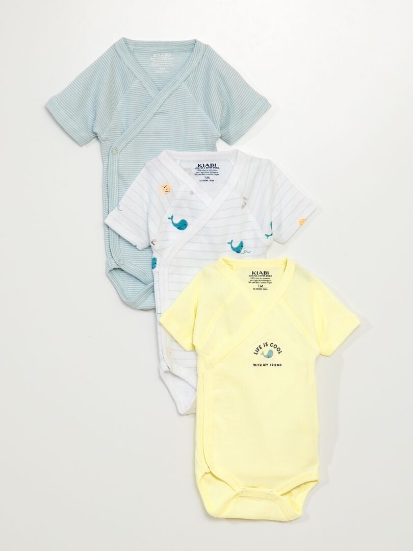 Set van 3 katoenen rompertjes - WIT