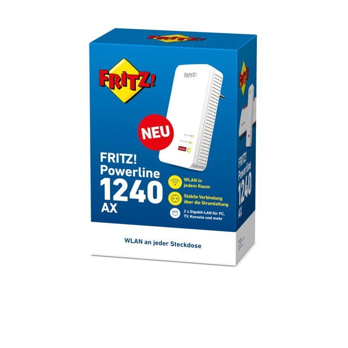 Powerline adapter - AVM - FRITZ! Powerline 1240 AX - 1200 MBit/s - WLAN AX - AES-128 bit encryption