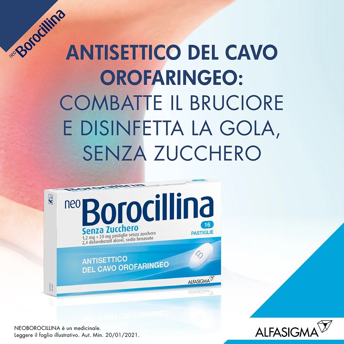 Néoborocilline sans sucre 1,2 mg + 20 mg antiseptique 16 comprimés