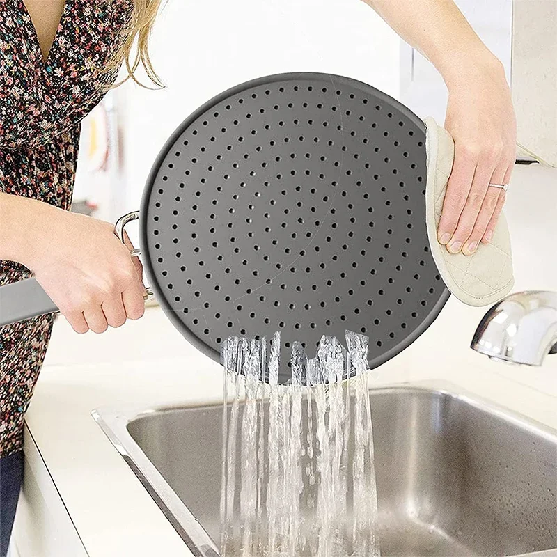 Pare-éclaboussures de cuisine en silicone avec poignée, résistant à la chaleur, protection anti-éclaboussures d'huile, couvercle d'égouttoir, couvercle de poêle à frire
