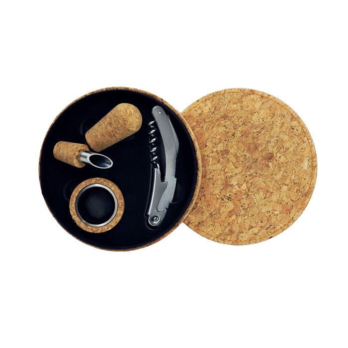 Fackelmann Gift 3-Piece Wine Bottle Accessory Gift Set with Cork Box
