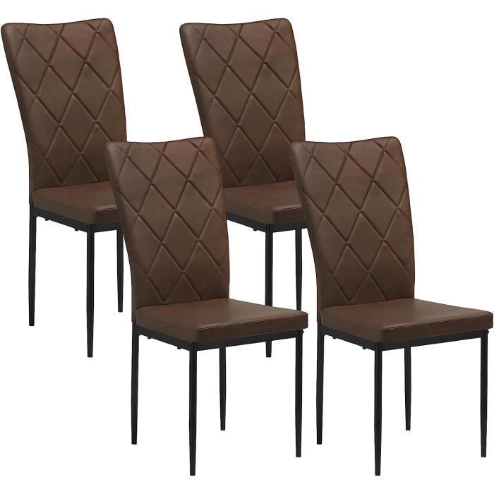 Juego de 4 sillas de comedor WOLTU, sillas de cocina vintage de cuero sintético, asiento acolchado, patas de metal, marrón oscuro W0ATT0050-4