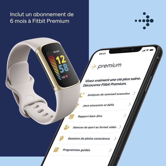 FITBIT Charge 5 - Bracelet d'activité - 6 mois d'abonnement à Premium - Blanc