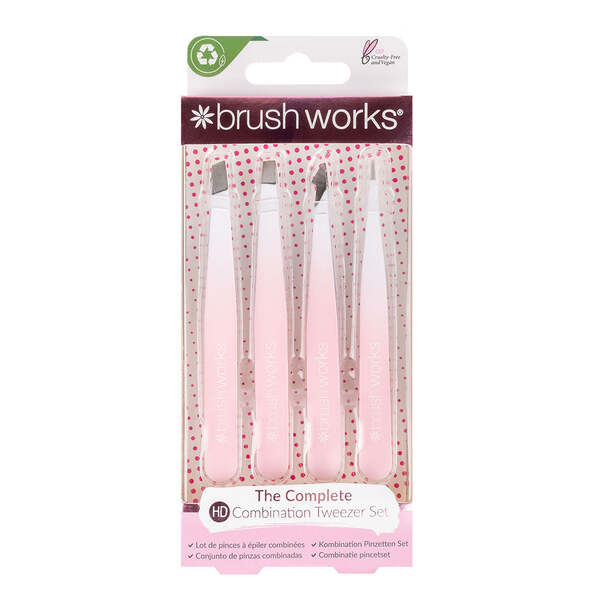 Sada kombinovaných pinzet Brushworks, 4 kusy - bílá a růžová