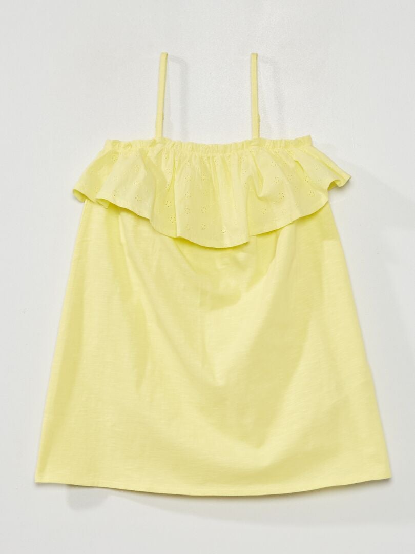 Vestido con volantes y bordados - AMARILLO